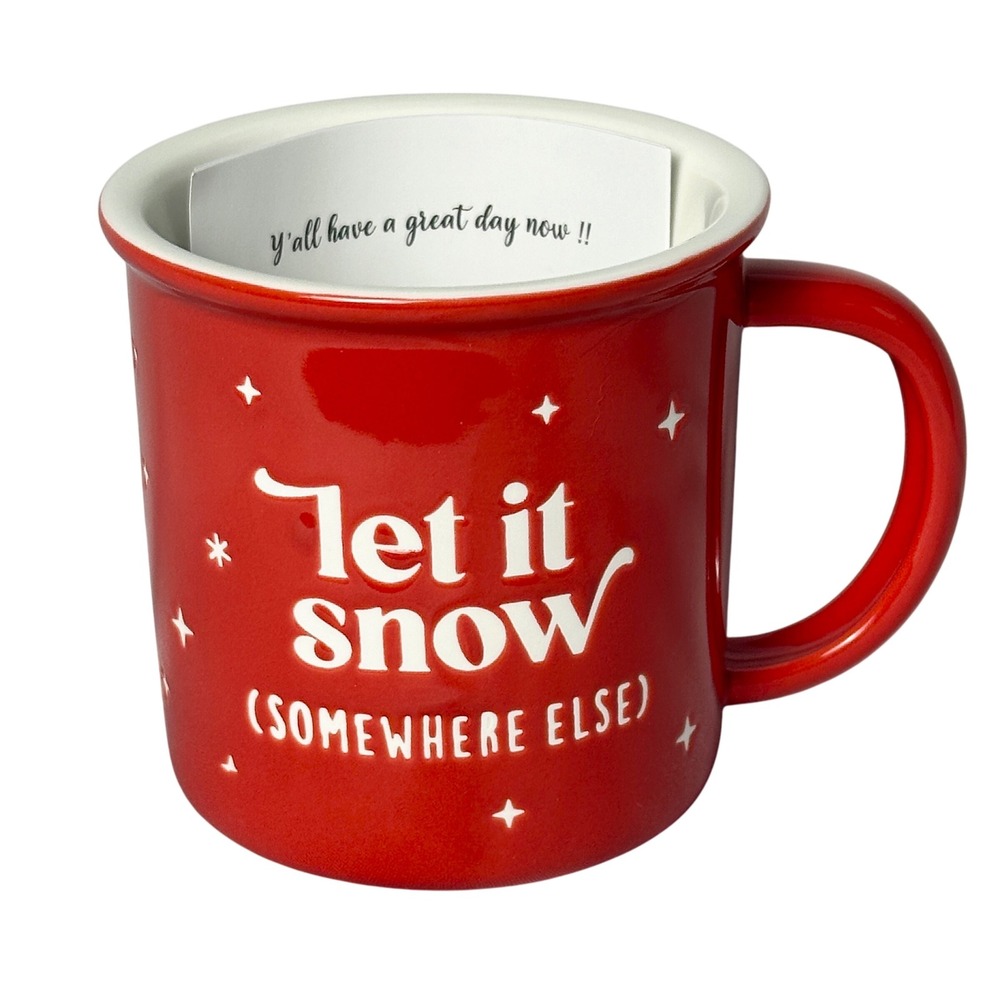 Mainevent‎ Let It Snow Somewhere Else Red Ceramic Mug Christmas Winter New